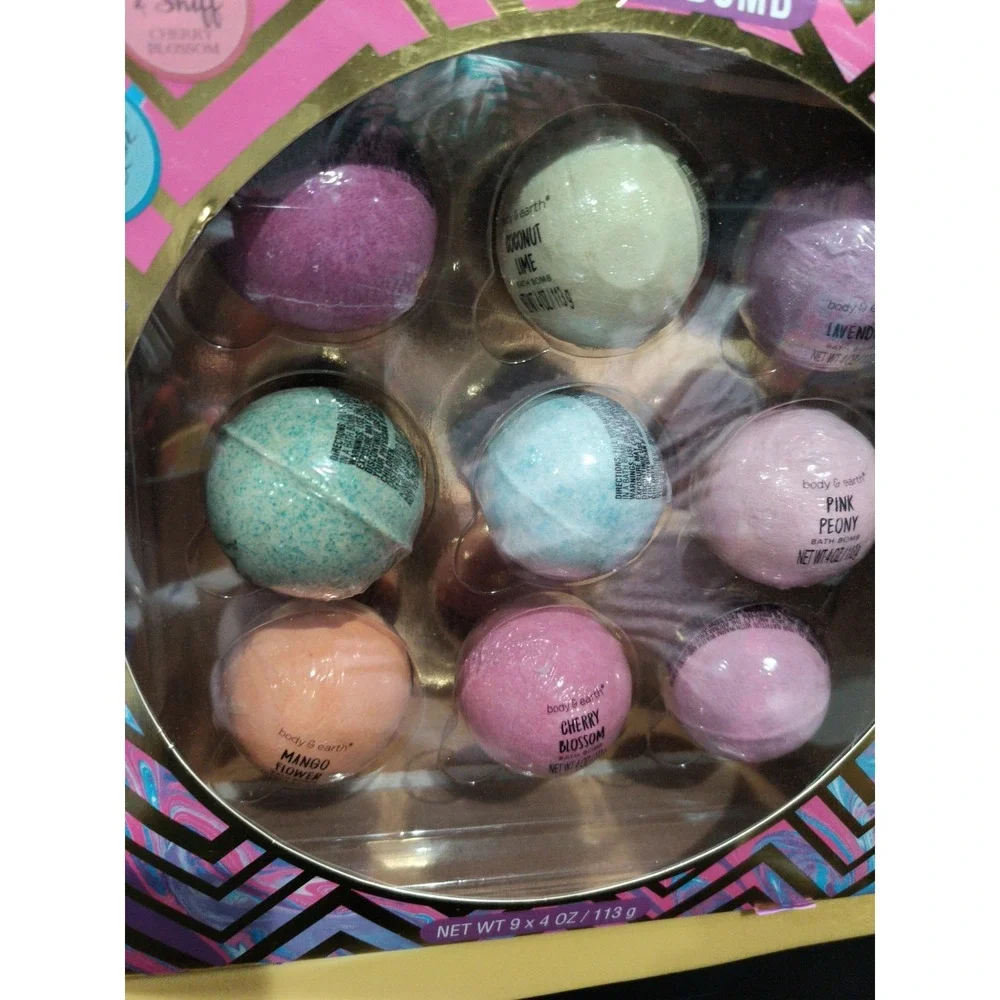 Body & Earth Nine (9) Pc. Bath Bomb Set 4 Oz. Each Variety of Scents Spa Time